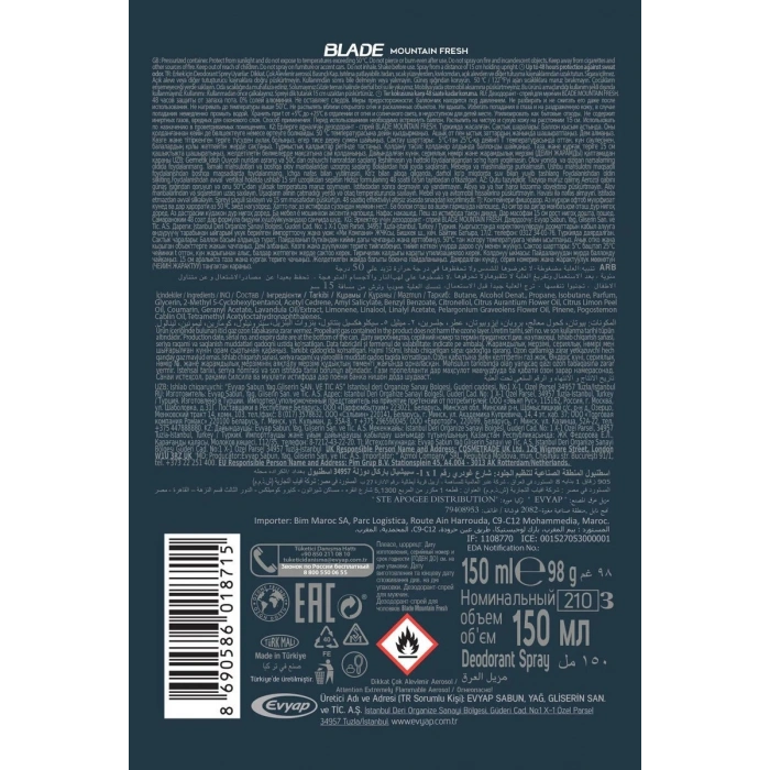 Hubrendy Tedarik Mountain Fresh Erkek Deodorant 150ml Leke Bırakmaz