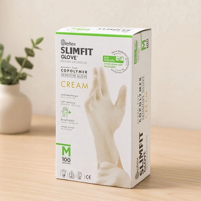 Hubrendy Tedarik Slimfit Pudrasız Muayene Eldiven M Krem 100lü