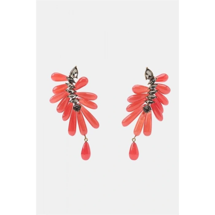 Hubrendy Tedarik Taşlı Reçine Küpe - Turuncu