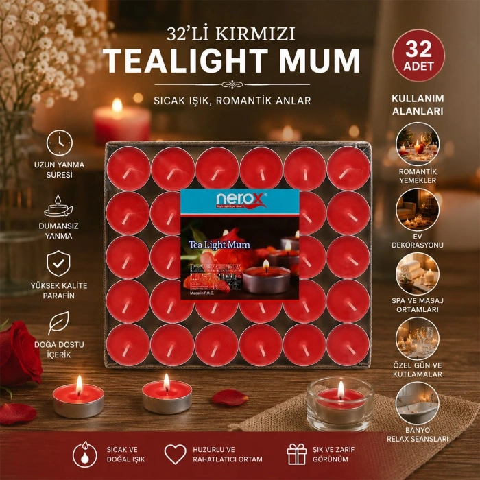 Hubrendy Tedarik Tealight Yuvarlak Mum 32li Mix