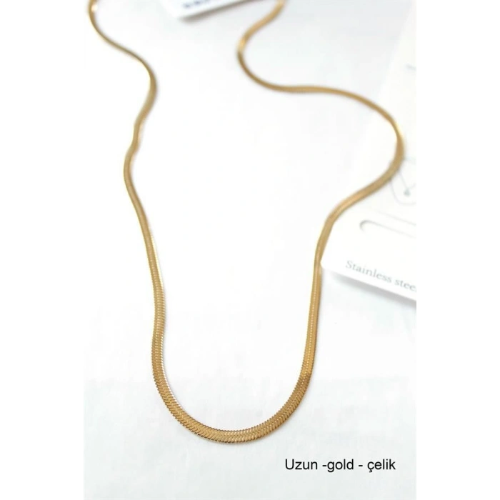Hubrendy Tedarik Uzun  İtalyan Çelik  Kolye-60cm - Altın