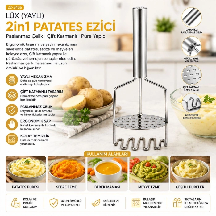 Hubrendy Tedarik Yaylı 2-in-1 Patates Ezici
