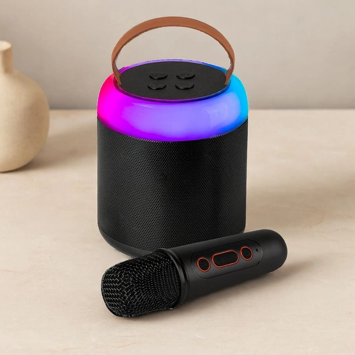 Hubrendy Tedarik Yuvarlak Bluetooth Kablosuz Karaoke Hoparlör - Mikrofonlu, USB Şarjlı, Işıklı