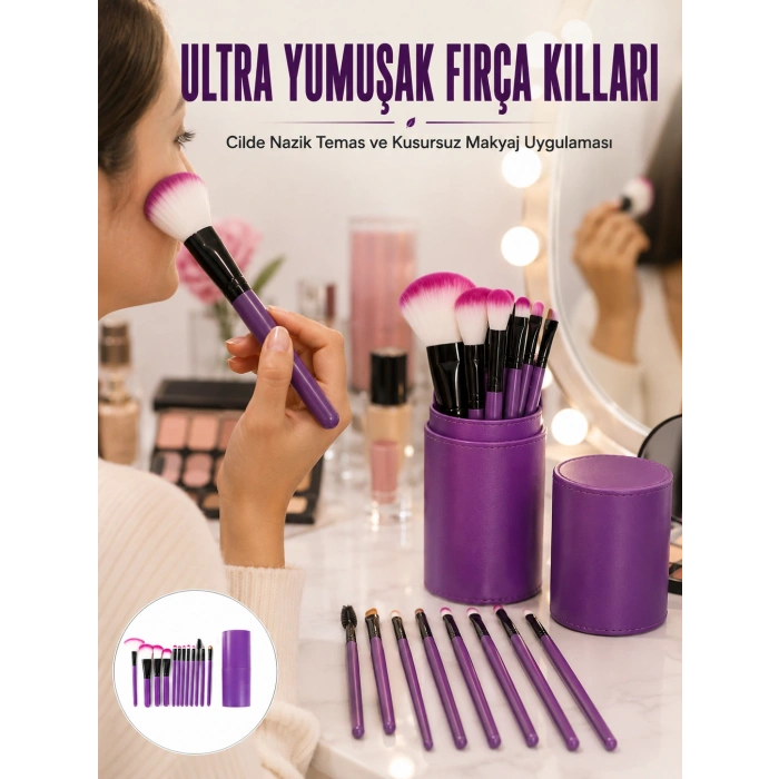 Hubrendy Tekno 12 PARÇA PROFESYONEL MAKYAJ FIRÇA SETİ