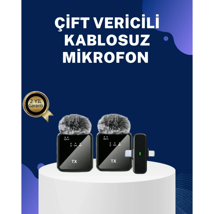Hubrendy Tekno 2in1 Kablosuz Yaka Mikrofonu iOS ve Android Uyumlu