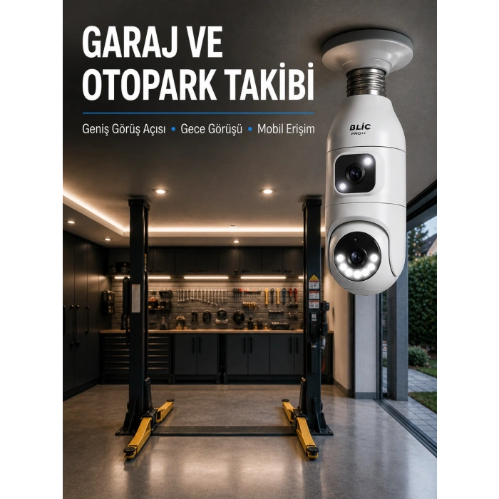 Hubrendy Tekno 360° Ev İzleme Wi-Fi Çift Lens Akıllı Ampul Kamera