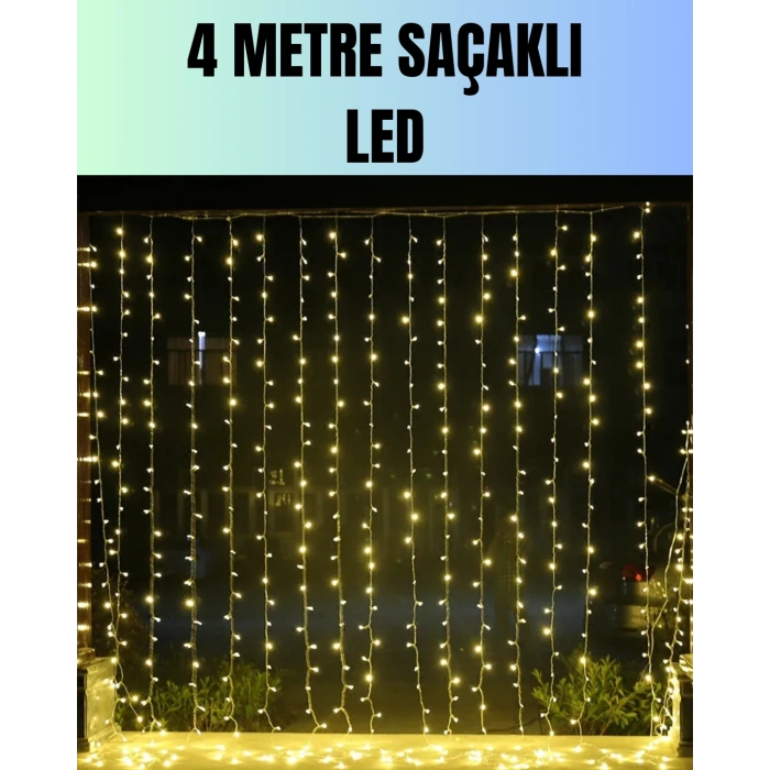 Hubrendy Tekno 4 Metre Yılbaşı Şelale Led Perde Işık Ev Bahçe Dekor