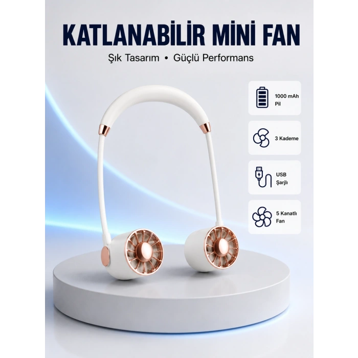 Hubrendy Tekno 5 Kanatlı Sessiz Mini Fan 3 Vitesli Katlanabilir Asılabilir