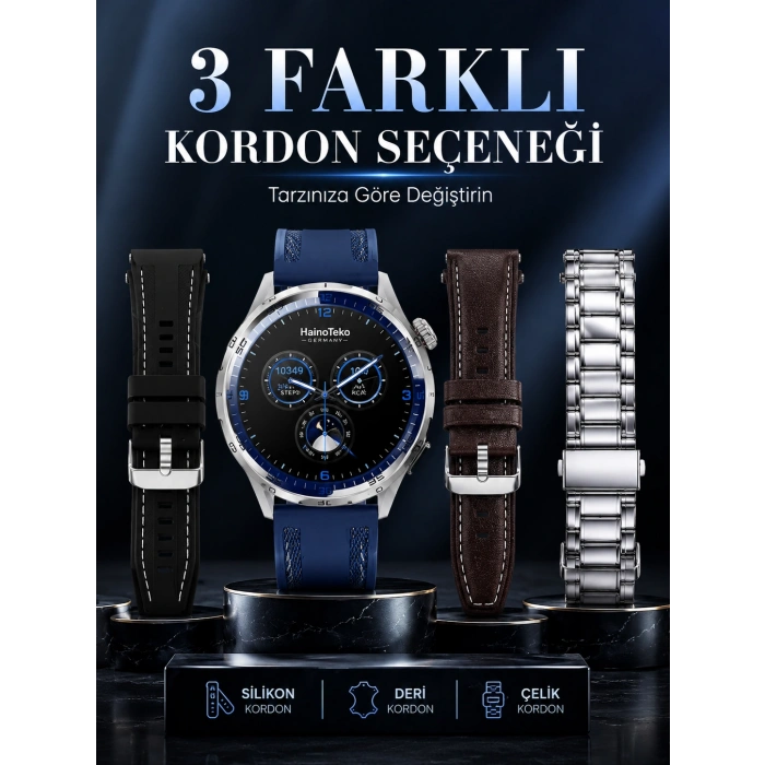 Hubrendy Tekno Uzun Süreli Pil Ömrüne Sahip AMOLED Akıllı Saat 3 Kordonlu Tasarım