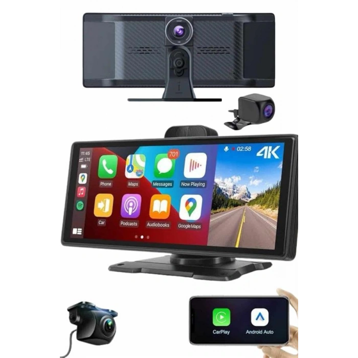Hubrendy Tekno Android ve İOS Uyumlu Ön Arka Çift Kameralı Araç Ekranı Dokunmatik CarPlay