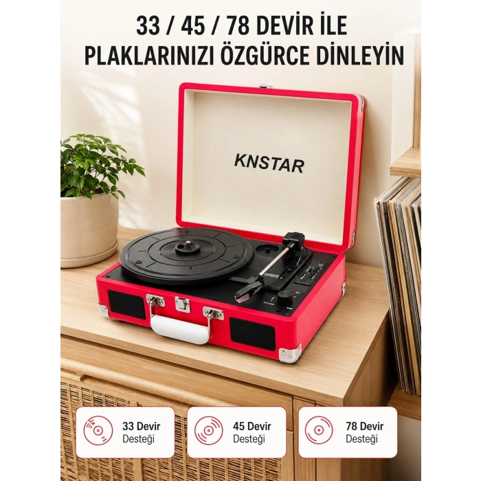 Hubrendy Tekno Bavul Tipi Plak Çalar 33 45 78 Devir Destekli Bluetooth Dahili Hoparlörlü Portatif Pikap