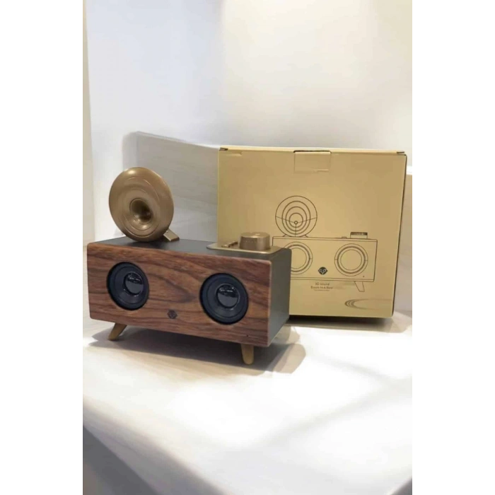 Hubrendy Tekno Bluetooth Hoparlör Ahşap Klasik Retro Gramofon Bluetooth Müzik Kutusu