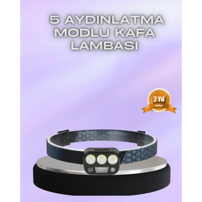 Hubrendy Tekno El Hareket Sensörlü LED Kafa Feneri 5 Mod Ayarlanabilir