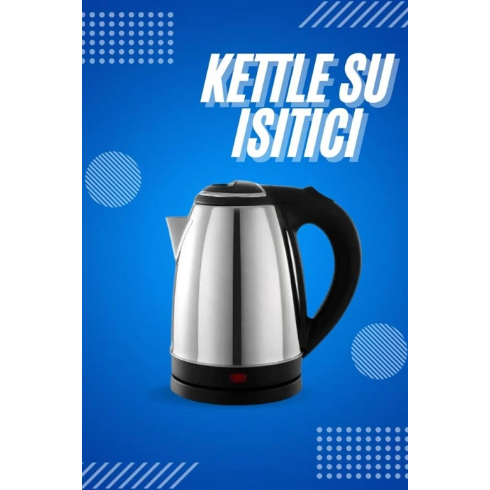 Hubrendy Tekno Elektrikli Paslanmaz Çelik Su Isıtcı Çelik Kettle 1.8 Lt. Uzun Ömürlü