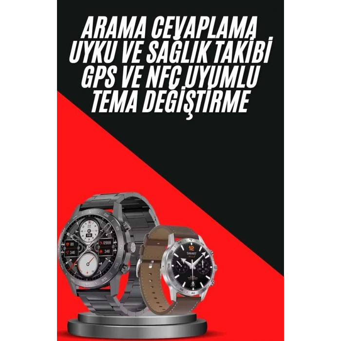 Hubrendy Tekno Erkeklere Özel Akıllı Saat Çelik Kordon Bluetooth Bağlantılı İOS ve Android Uyumlu