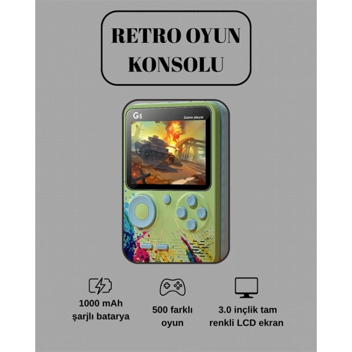Hubrendy Tekno G5 Game Box Retro Mini Oyun Konsolu – 500 Dahili Oyun