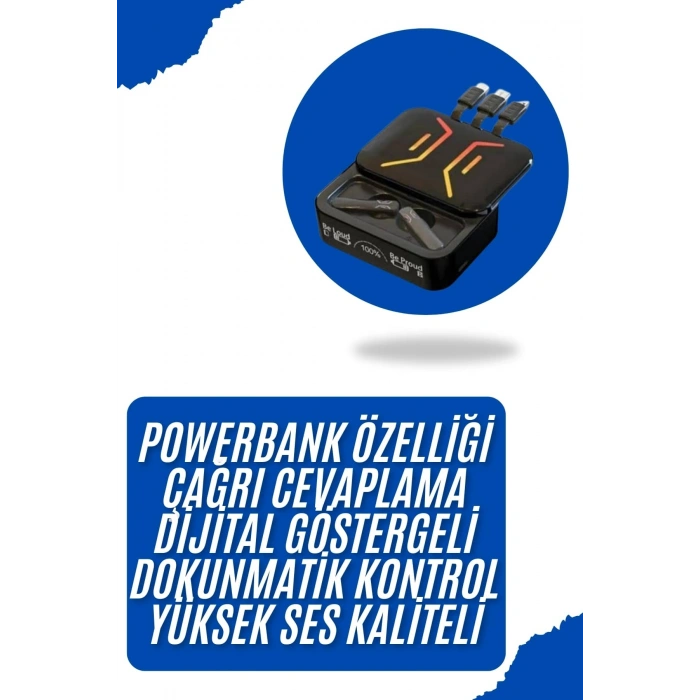 Hubrendy Tekno Gaming Bluetooth Kulaklık Dahili Powerbank Kablolu Düşük Gecikmeli Bluetooth 5.2