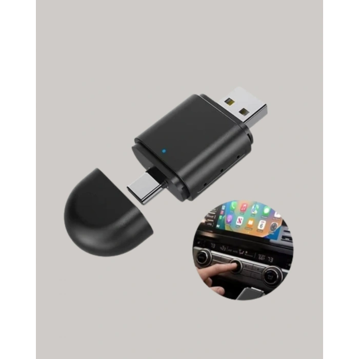 Hubrendy Tekno Kablosuz CarPlay ve Android Auto Adaptörü – USB-A & Type-C Girişli Akıllı Dönüştürücü