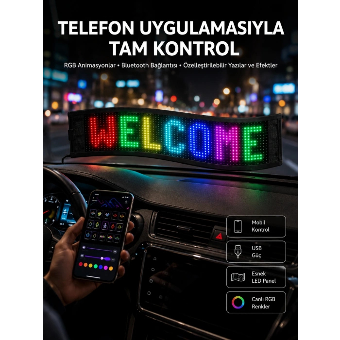 Hubrendy Tekno Matrix Led Cama Yapışan Telefon Kontrollü Panel Dijital Ekran Kumandalı