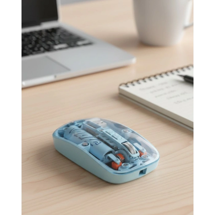 Hubrendy Tekno Mavi Kablosuz Mouse Bluetooth ve USB Çift Mod Bağlantılı