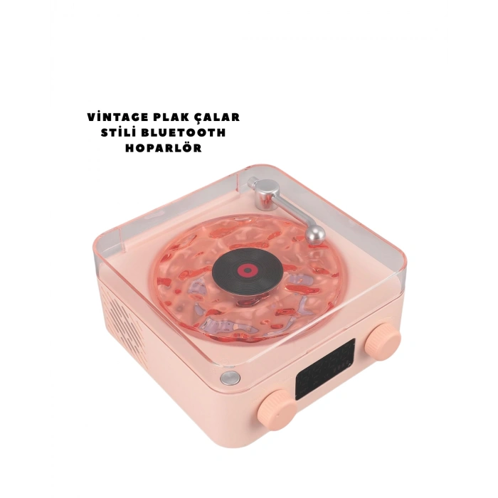 Hubrendy Tekno Retro Bluetooth Hoparlör PEMBE