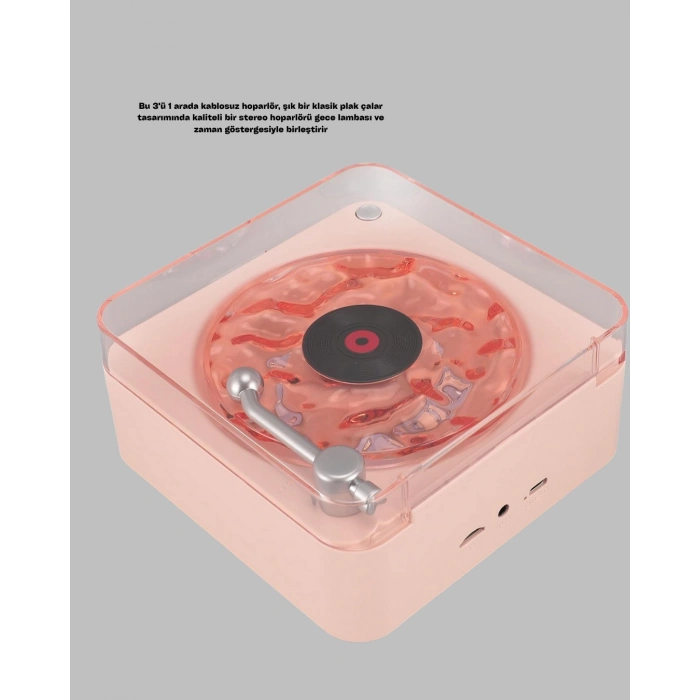 Hubrendy Tekno Retro Bluetooth Hoparlör PEMBE