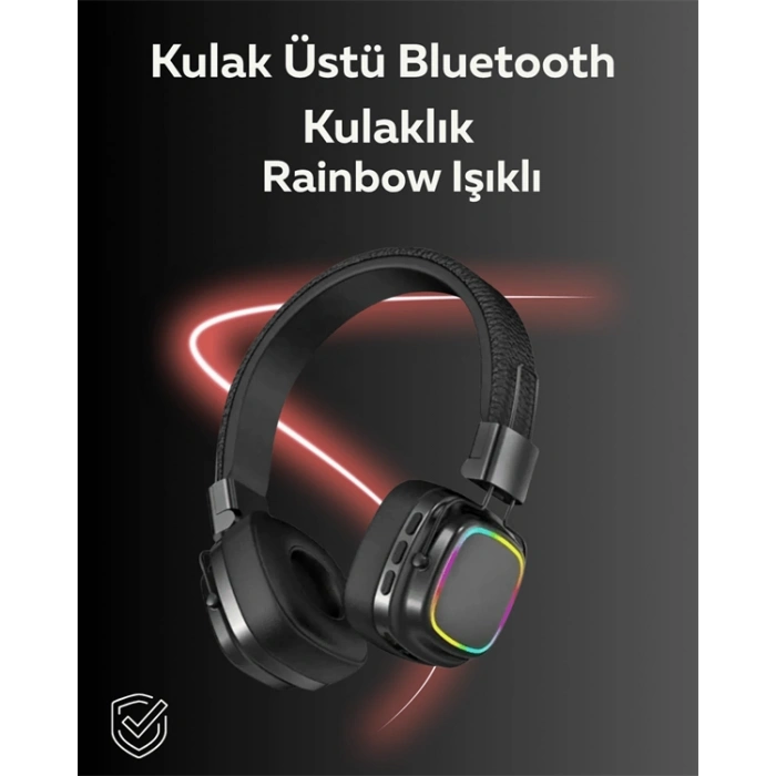 Hubrendy Tekno RGB Işıklı Katlanabilir Bluetooth 5.3 Kulak Üstü Kulaklık