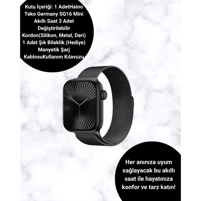 Hubrendy Tekno SQ-16 Mini Series 10 Akıllı Saat – 3 Kordon + Hediye Bileklik