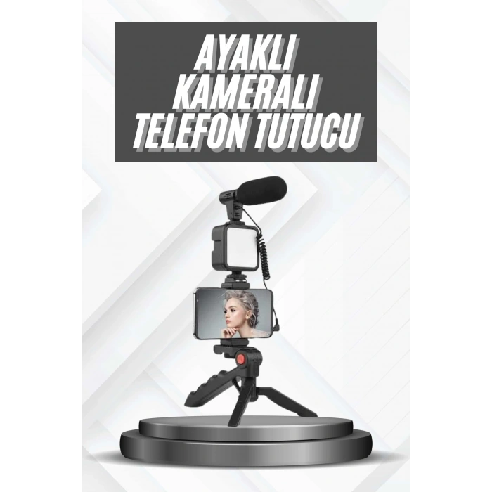 Hubrendy Tekno Telefon Tutucu Mikrofonlu Işıklı Youtuber Video Kayıt