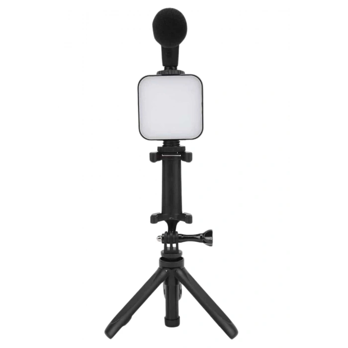 Hubrendy Tekno Telefon Tutucu Mini Mikrofonlu Tripod Vlog Çekim Video