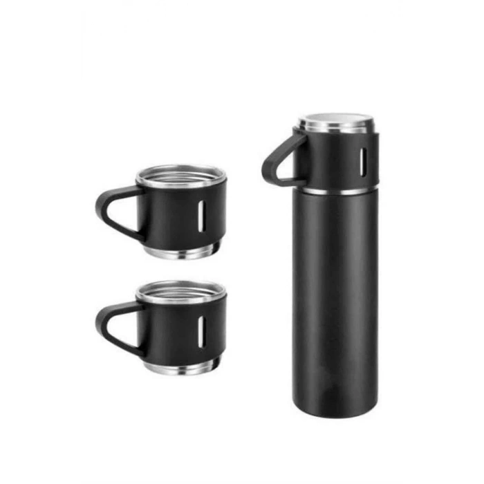 Hubrendy Tekno Termos Seti Paslanmaz Çelik 3 Bardaklı Vakumlu Termos Set 500 Ml 12 Saate Kadar Isı Koruma