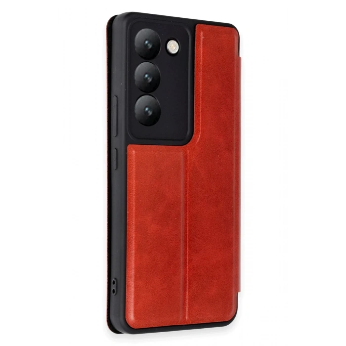 Hubrendy Bez Vivo V30 Lite 4G Kılıf Flip Cover - Kırmızı