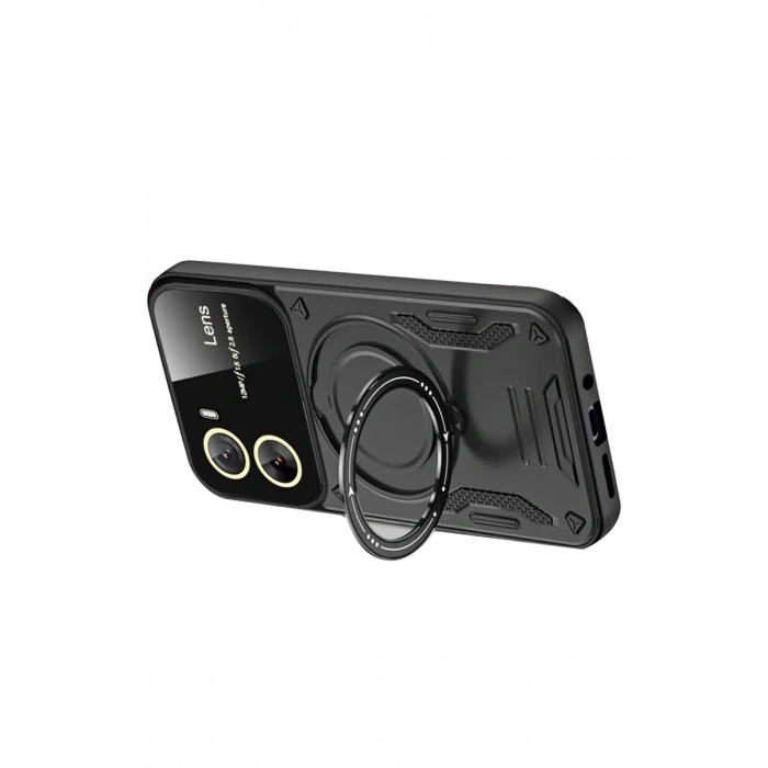 Hubrendy Bez Vivo Y16 Kılıf Joy Lens Standlı Kapak - Siyah