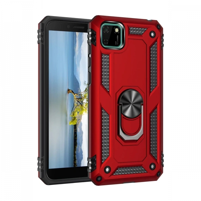 Hubrendy Bez Huawei Y5P Kılıf Sofya Yüzüklü Silikon Kapak - Kırmızı