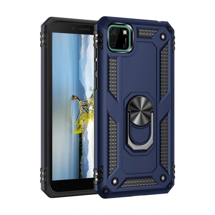 Hubrendy Bez Huawei Y5P Kılıf Sofya Yüzüklü Silikon Kapak - Lacivert