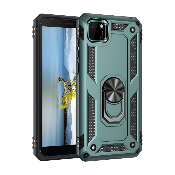 Hubrendy Bez Huawei Y5P Kılıf Sofya Yüzüklü Silikon Kapak - Yeşil