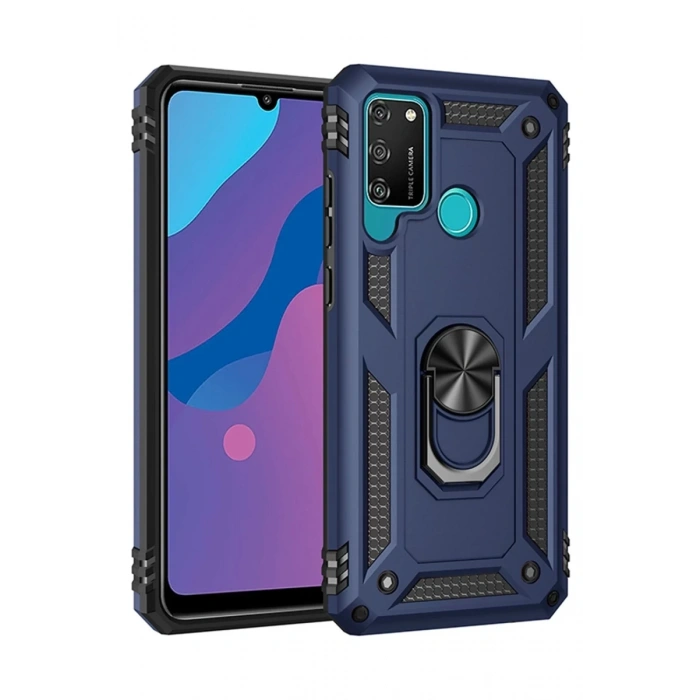 Hubrendy Bez Huawei Y6P Kılıf Sofya Yüzüklü Silikon Kapak - Lacivert