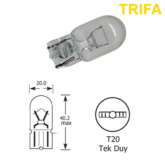 Trifa T20 Dipsiz Park Ampulü Tek Duy 1 Adet Sarı