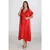 Hubrendy Beru 2li Kırmızı Sabahlık Takımı Bigsize 6226