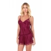 Hubrendy Beru Bordo Saten Babydoll Şort Takımı