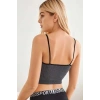 Hubrendy Beru Kadın Anstrasit Gri İp Askılı Crop Top Bluz