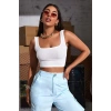 Hubrendy Beru Kadın Beyaz Kalın Askılı Crop Top Büstiyer