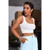 Hubrendy Beru Kadın Beyaz Kalın Askılı Crop Top Büstiyer