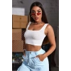 Hubrendy Beru Kadın Beyaz Kalın Askılı Crop Top Büstiyer