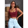 Hubrendy Beru Kadın Bordo Kalın Askılı Crop Top Büstiyer