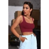 Hubrendy Beru Kadın Bordo Kalın Askılı Crop Top Büstiyer Esnek Kumaş Şık Basic Kadın Üst Giyim