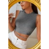 Hubrendy Beru Kadın Gri Çapraz Bağlamalı Crop Top Büstiyer