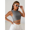 Hubrendy Beru Kadın Gri Çapraz Bağlamalı Crop Top Büstiyer