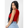 Hubrendy Beru Kadın Kırmızı Kare Yaka Crop Top Bluz
