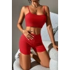 Hubrendy Beru Kadın Kırmızı Şortlu Kaşkorse Gecelik Takım